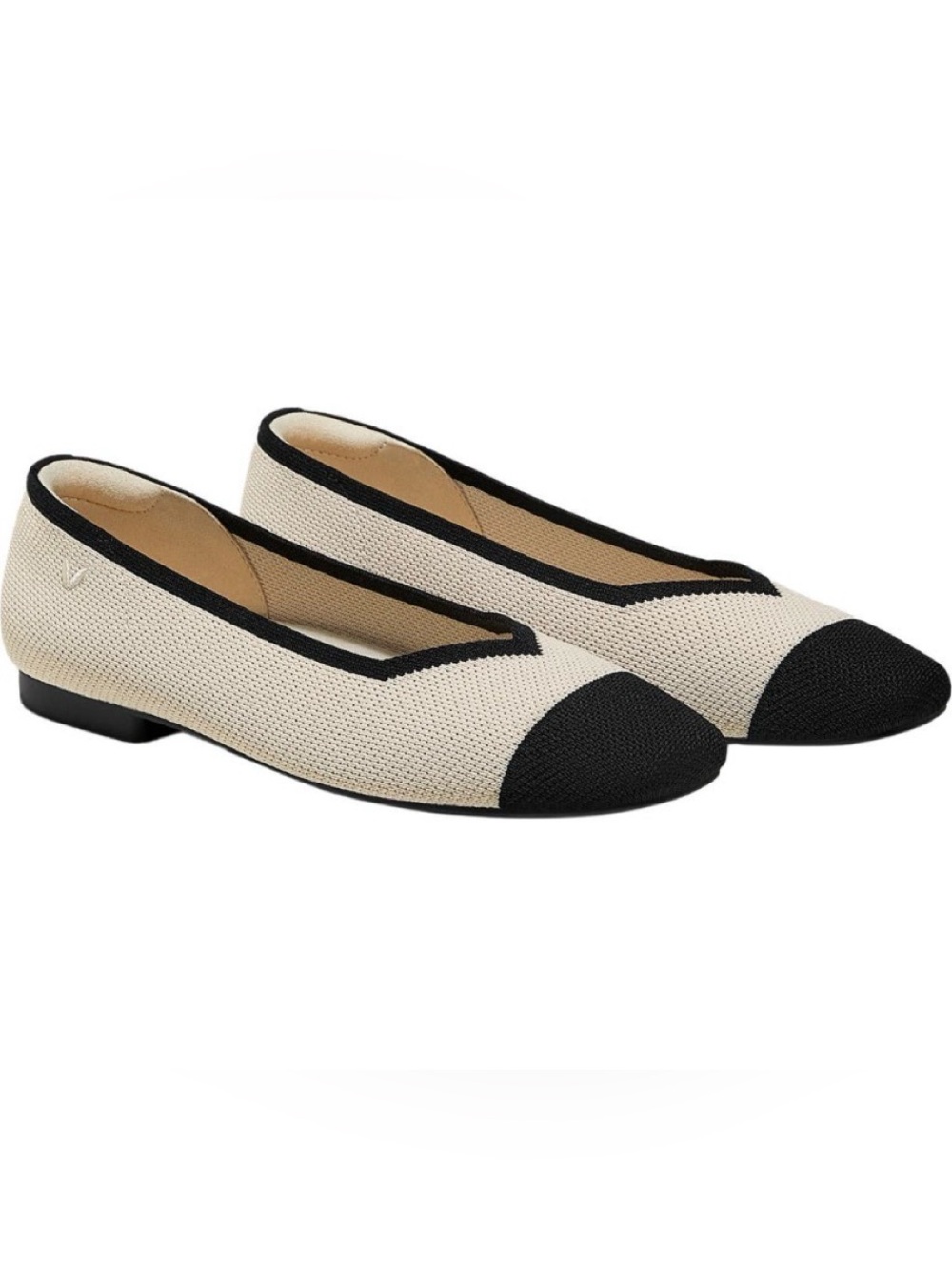 VIVAIA Margot 2.0 Square-Toe V-Cut Flats – Cream Ivory & Black – EU 42W US 11W